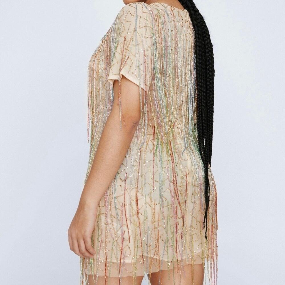 Nasty Gal Plus Size Tassel Beaded Mini Shift Dress 14 - Picture 7 of 9